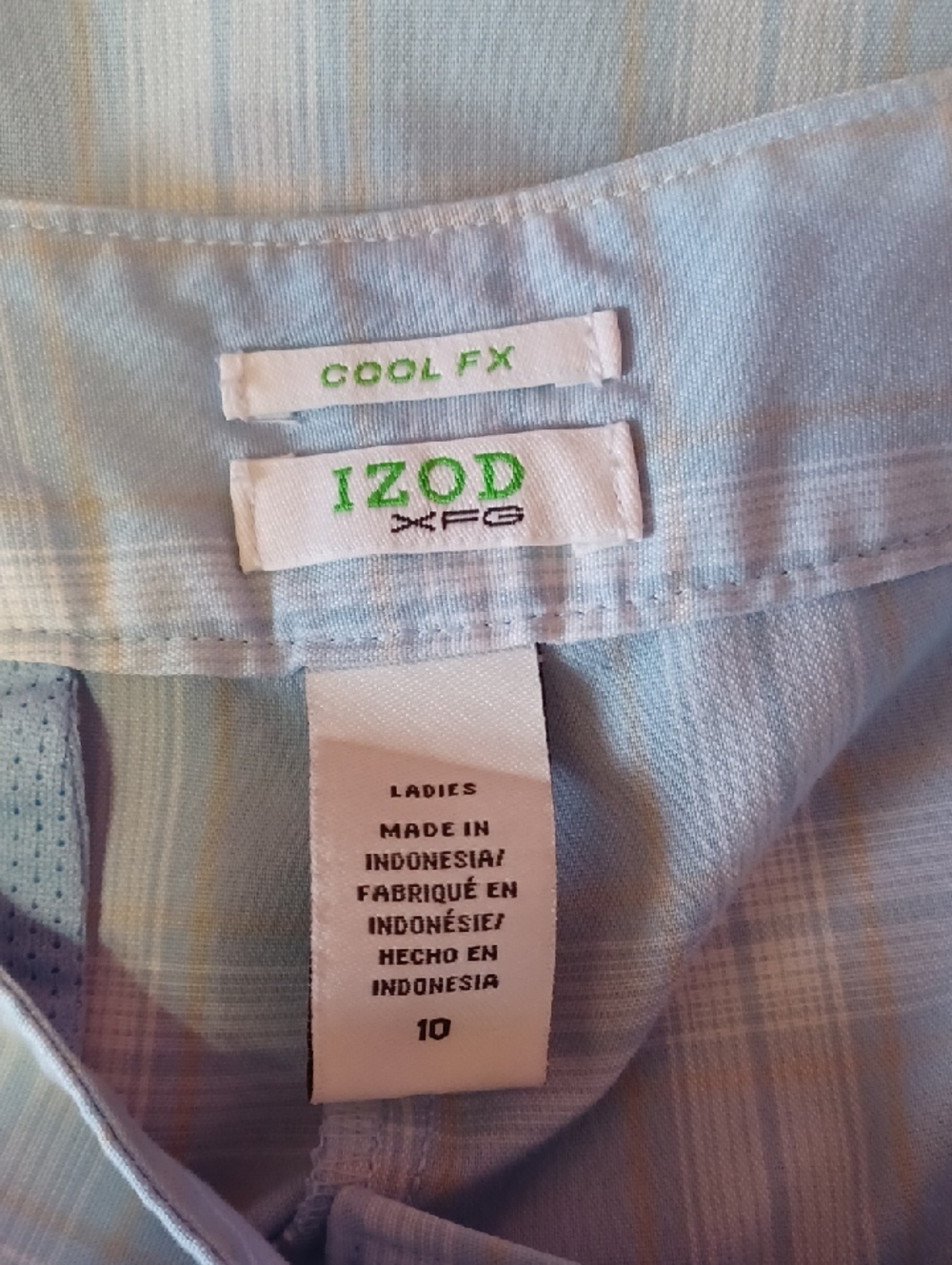 Izod Cool FX Blue White Plaid Golf Bermuda Shorts High Rise Pockets Lightweight - Picture 2 of 14
